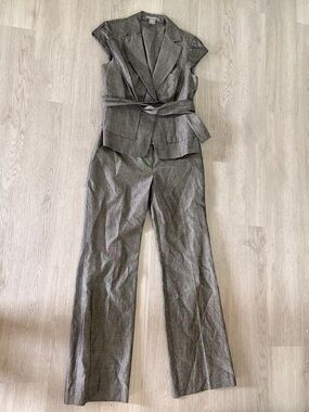 Sleeveless Gray Wide-Leg Jumpsuit with Belt